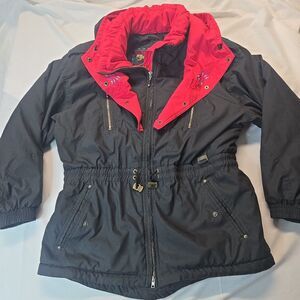 Innsbruck Winter Coat Womens Ski Jacket Hooded L Black Pink Embroidered Collar